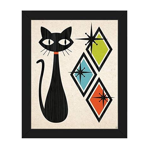 Each level has a luxurious faux fur cushion that is removable and washable. Retro Cat With Diamonds Green Blue And Orange: Mid-Century ...