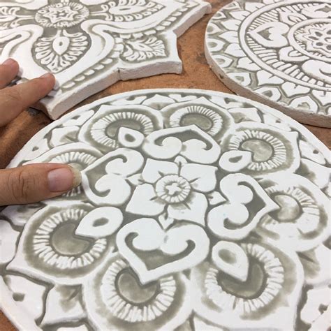 Ceramic Tiles With Mandala Design Made From Ceramicset Of 10 Etsy