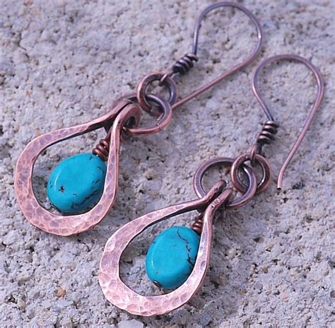 Wire Wrapped Copper Turquoise Earrings