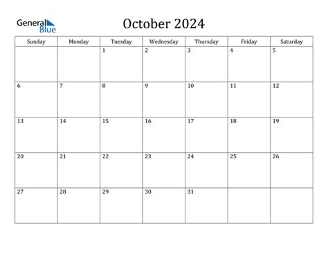 October 2024 Calendar (PDF Word Excel)