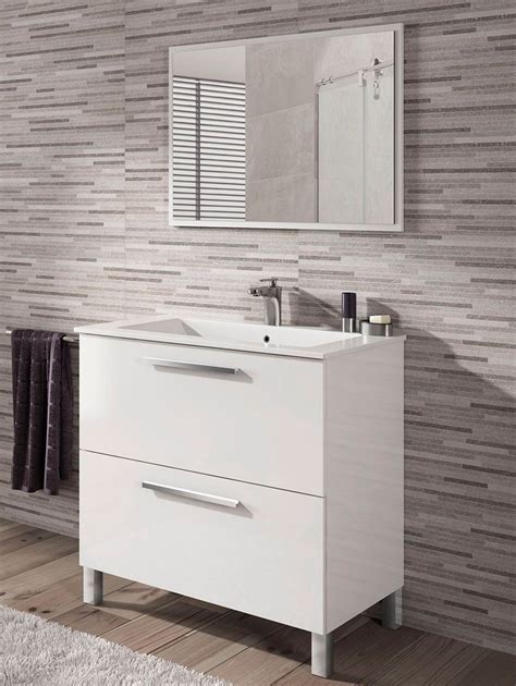 Conjunto Mueble Baño Más Lavabo Más Espejo En Color Blanco Brillo