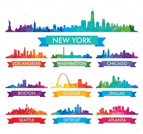 City Skyline Of America Colorful Vector Illustration Stock Vector Image