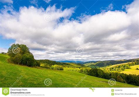 Beautiful Cloudy Sky Over The Forested Hills Stock Photo Image Of