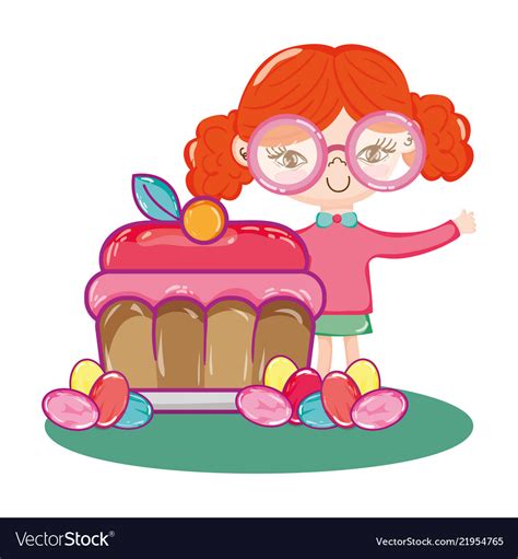 Girl With Tasty Sweet Cake And Candies Royalty Free Vector