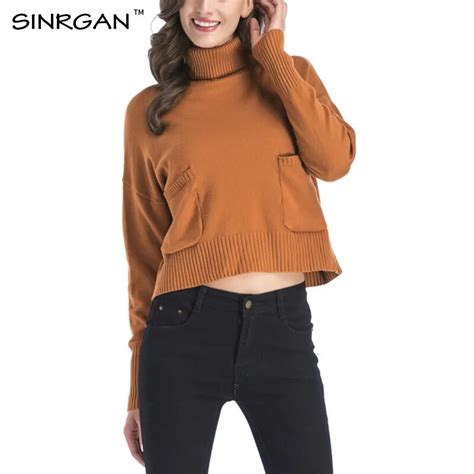 Sinrgan Autumn Winter New Women Sweater Fashion Leisurehigh Neck Solid