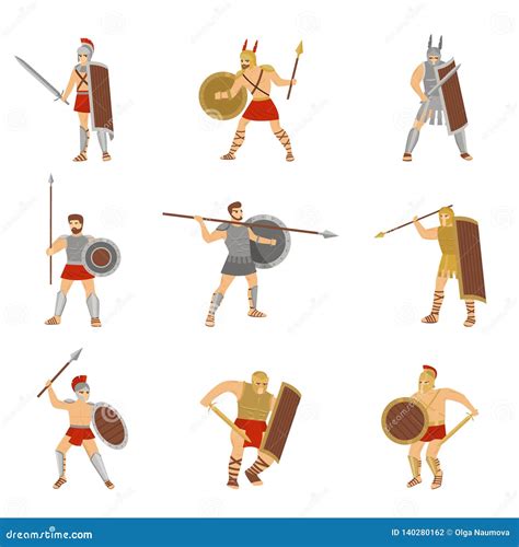 Fighting Roman Gladiators Warlike Armed Greek Warriors Roman Battle