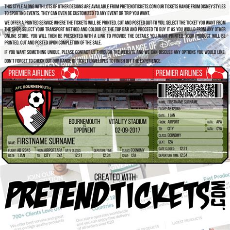 Premier League Ticket Ticket Style Pretend Tickets