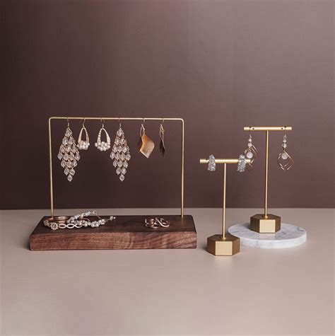 Black Walnut Wood Marble Stone Jewelry Display Holder Earrings Chain