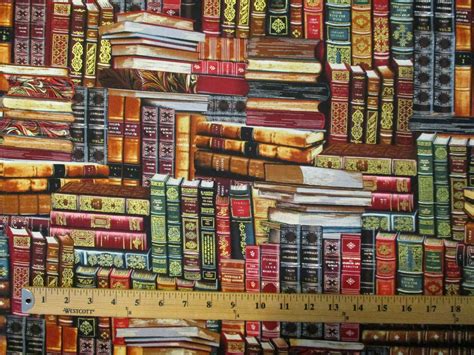 Books On Shelves Metallic Thread Cotton Fabric Bthy Ebay In 2020