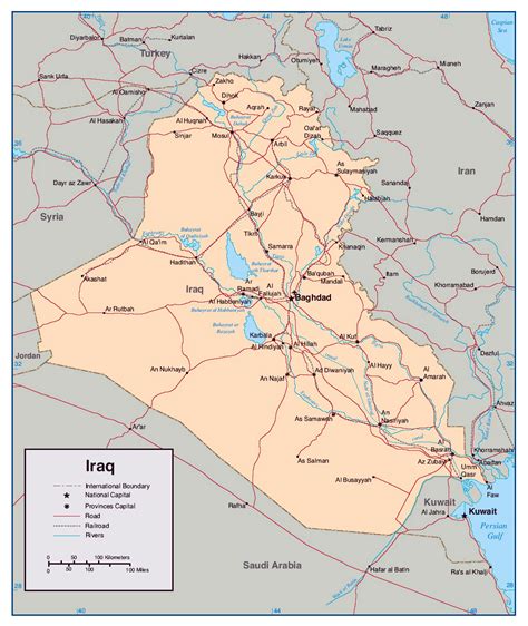 Detailed Political Map Of Iraq With Rivers Roads Railroads And Major