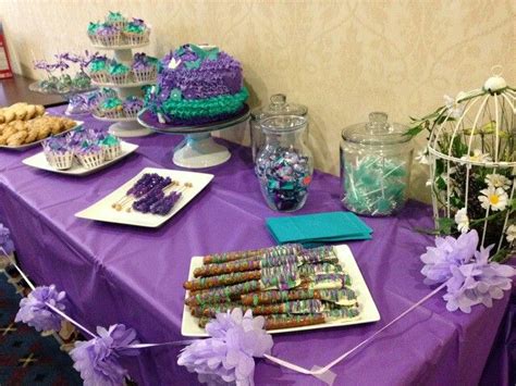 3 of my amazing girlfriends coordinated the baby shower together. Purple and Teal garden baby shower | Baby Shower ideas ...