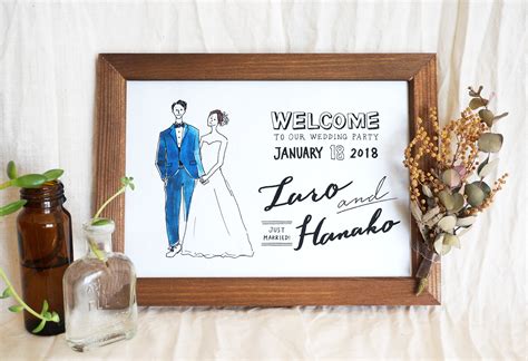 Create free wedding welcome board flyers, posters, social media graphics and videos in minutes. ウェルカムボード オーダーメイドイラスト -wedding welcome board- | カラシソエルの店 │ ...