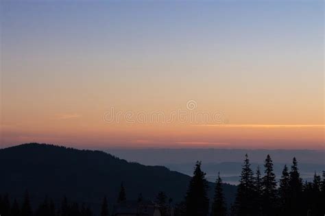 Silent Morning In Carpathian Montains Forest Silhouettes In Mountains