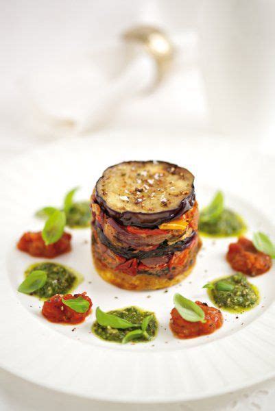 Mediterranean Stacks With Pesto And Tomato Sauce Starter Vegetarian