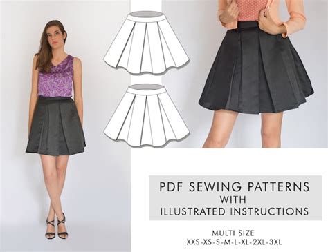 Skirt Pdf Sewing Pattern Short Skirt Pattern Skirt Pleated Etsy