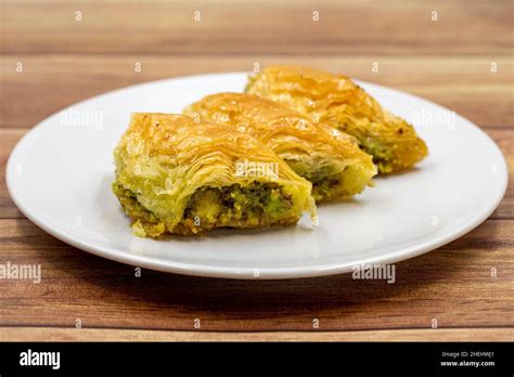 Pistachio Baklava Sobiyet On Wooden Background Traditional Turkish