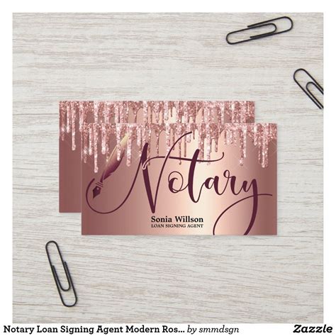 Notary Loan Signing Agent Modern Rose Gold Glitter Business Card