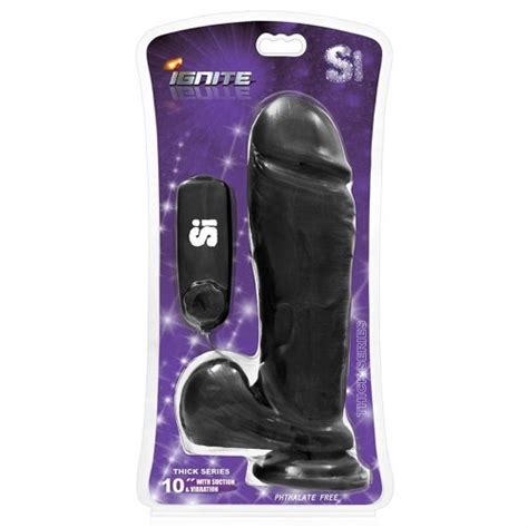 Si Novelties Vibrating 10 Thick Cock With Balls Black Sex Toys