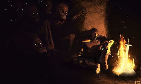 dark souls bonfire skulls cave artwork games hd wallpaper peakpx