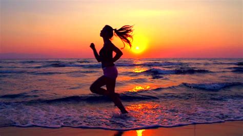 Beauty Runner Woman Running Over Sunset Young Woman Jogging Along The