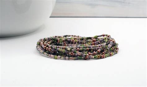 Extra Long Seed Bead Glass Multi Wrap Bracelet Featuring Soft Lavender