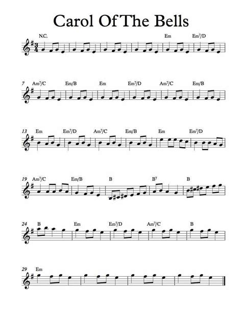 Free Lead Sheet Carol Of The Bells Clarinet Sheet Music Saxophone