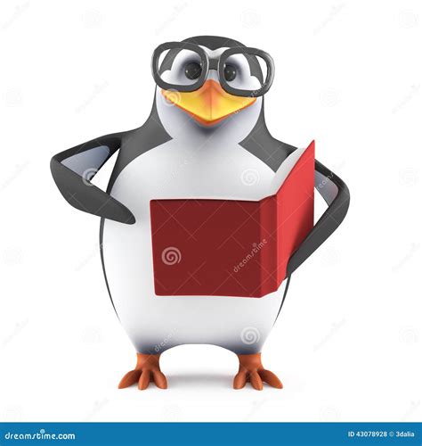 3d Academic Penguin Reading A Book Stock Illustration Illustration Of