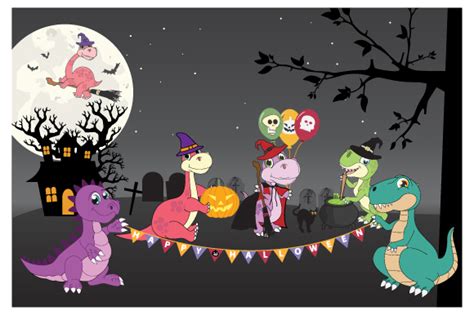 Dinosaur Halloween Party Simple Vector Graphic By Curutdesign