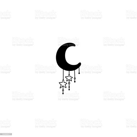Single Hand Drawn Moon And Stars Vector Illustration In Doodle Style