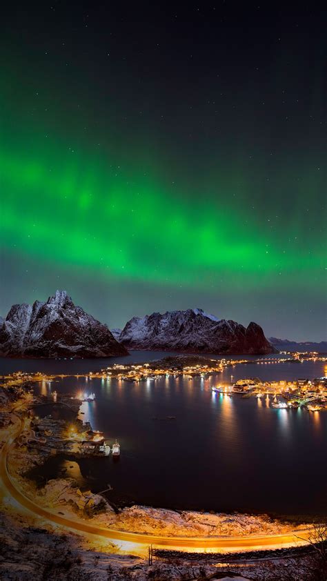 Northern Lights Over Reine Lofoten Islands Norway
