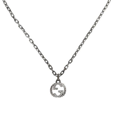 Gucci Interlocking G Aged Sterling Silver Pendant Ybb455307001 Necklace