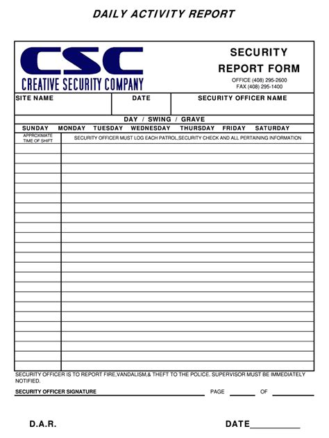 Security Guard Report Sample Fill Online Printable Fillable Blank