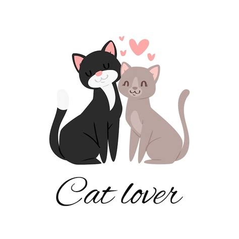 Premium Vector Cat Lover Lettering Illustration Cute Happy Cats Sitting Together With Pink
