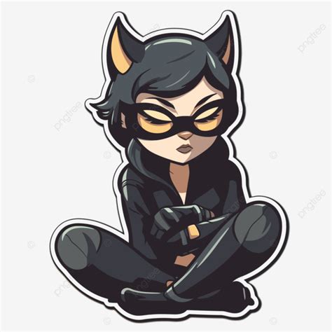 Pegatina Con Catwoman Sentada En El Suelo Vector Png Mujer Gato
