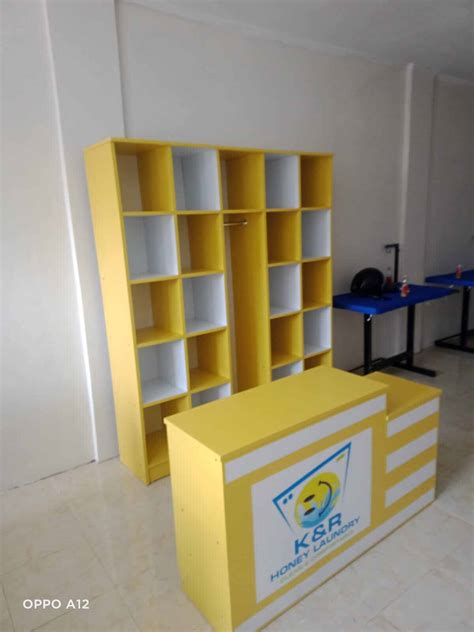 Rak Laundry & Meja Kasir Logo Nama Meja Kasir. Pemesanan Jabodetabek