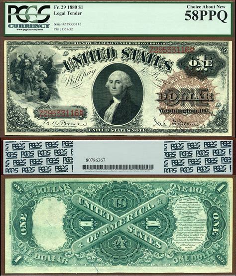 1880 1 United States Legal Tender Note Pcgs Graded Au58ppq Fr 29