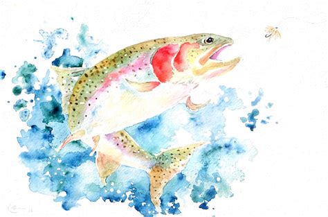 Original 5 X 7 Watercolor Rainbow Trout Greeting Card Trout Art