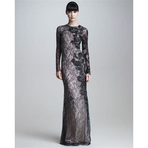 jason wu long sleeve black embroidered lace gown 8 590 liked on polyvore prom dresses long