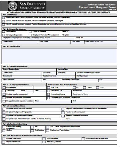 sample recruitment request forms  ms word