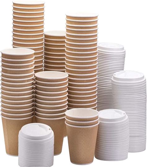 HOT BARGAINS 100 X Kraft Triple Walled Disposable Paper Ripple Cups