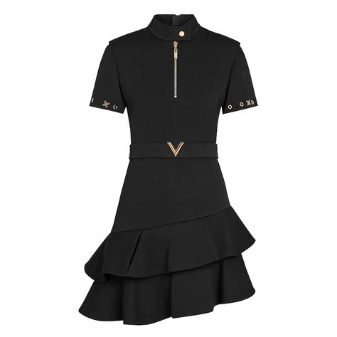 Louis Vuitton Lv Women Short Sleeved Asymmetric Dress With Frills Black