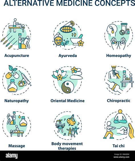 Alternative Medicine Concept Icons Set Complementary Therapies Idea