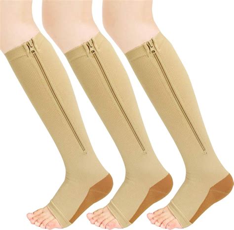 Amazon Com Pairs Zipper Compression Socks Women With Open Toe
