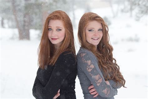 Sisters Redheads Beautiful Happy Snow Girls Winter Portraits