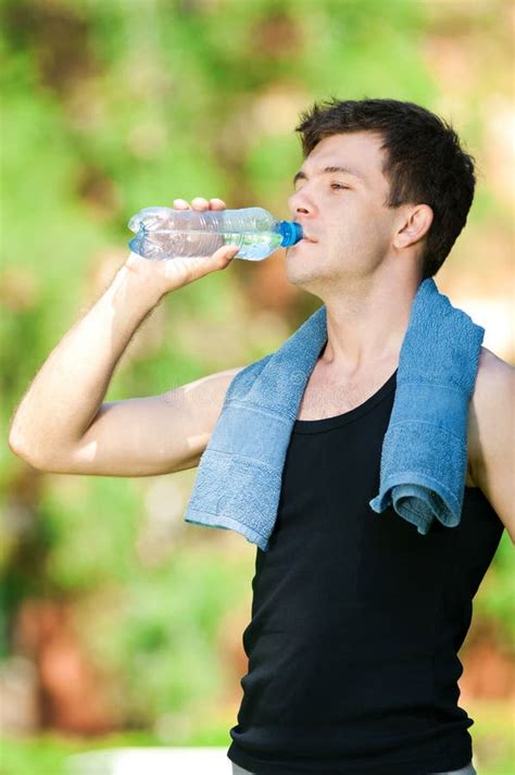 Man Drinking Water After Fitness Stock Photo Image Of Cold Bottle