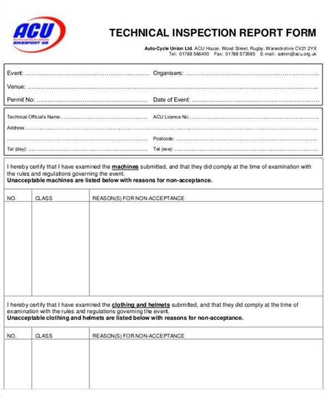 Technical Inspection Report Format