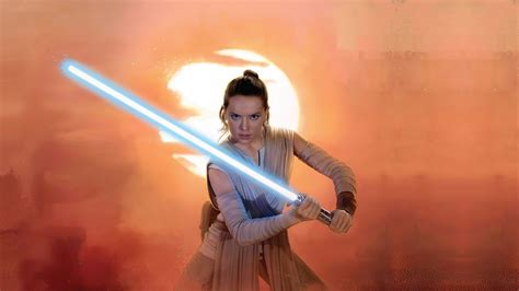 Star Wars The Rise Of Skywalker Girl Lightsaber Rey With Background Of