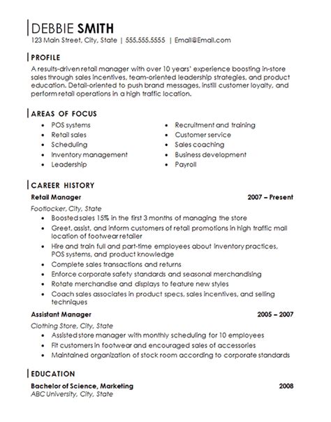 Sample Resume Retail Store Manager