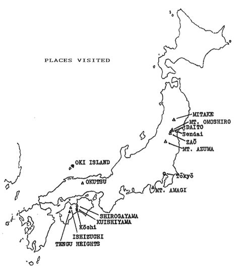 Japan map black and white. QBARS - v24n2 Rhododendrons at Flowering Time: Japan, 1969
