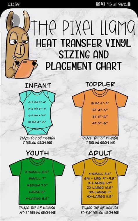 shirt size decal chart
